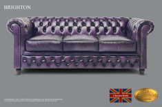 Canapea din piele naturala-3 locuri-Purple Antique-Autentic Chesterfield Brand foto