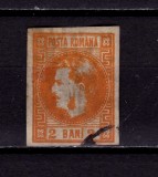RO 1868 ,LP 21 ,&quot;Carol I cu favoriti&quot;, 2 BANI portocaliu , stampilat