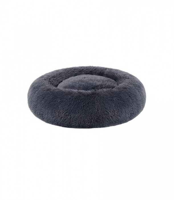 Pat lavabil rotund pentru caini talie mica/ pisici, rotund, antialunecare, diametru 50 cm, gri inchis