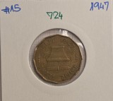 724 Fiji 3 Pence - George VI 1947, KM#15, an unic, tiraj 450.000