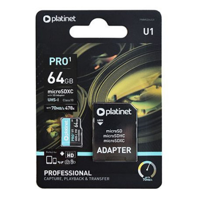 MICRO SD CARD 64GB CLS 10 CU ADAPTOR PLATINET EuroGoods Quality foto