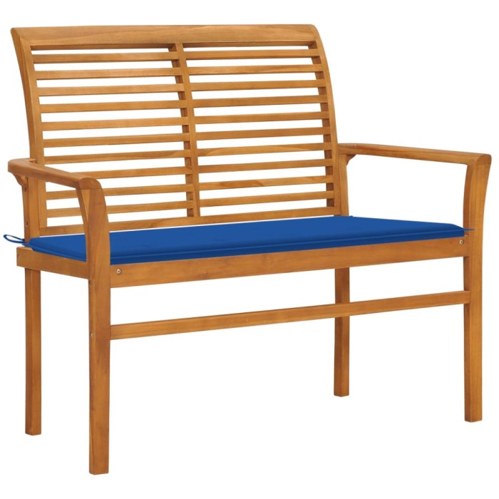 vidaXL Bancă grădină, pernă albastru regal, 112 cm, lemn masiv tec