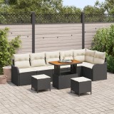 vidaXL Set de sofa pentru grădină cu 9 piese și perne, ratan sintetic negru și acacia