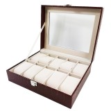 Caseta Ceasuri 10 Spatii Neagra / Maro / Visinie Piele Ecologica CDN008