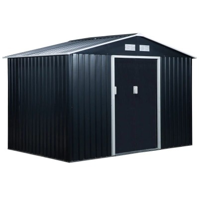 Casuta/magazie/sopron de gradina pentru depozitare unelte, cu structura baza inclusa, otel si PP, gri inchis, 277x195x192 cm GartenVIP DiyLine foto