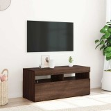 Comodă TV cu lumini LED, stejar maro, 90x35x40 cm