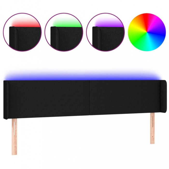 Tablie de pat cu LED, negru, 163x16x78/88 cm, textil