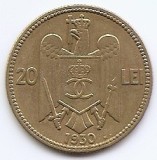 Romania 20 lei 1930 KN - Carol al II-lea, Alama, 27 mm, KM-51