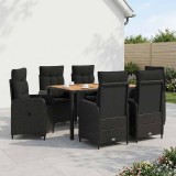 Cumpara ieftin Set dining pentru exterior 7 buc. Negru 150 x 90 x 75 cm