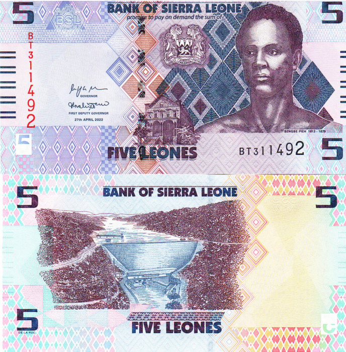 Bancnota Sierra Leone 5 Leones P-New 2022 UNC