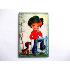 magnet frigider cu baietel si catelus 36337