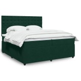 vidaXL Pat box spring cu saltea, verde &icirc;nchis, 200x200 cm, catifea 3292445