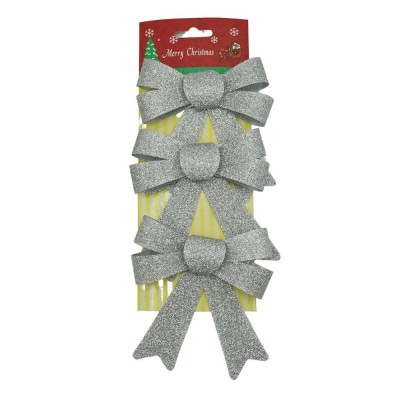 Set 3 fundite pentru brad, argintii, cu sclipici, 10 x 11 cm, din poliester, flippy foto