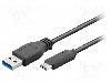 Cablu USB A mufa, USB C mufa, USB 3.0, lungime 0.5m, negru, Goobay - 67999