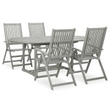 VidaXL Set mobilier de grădină cu 5 piese (150-200) x 100 cm, lemn masiv de acacia, gri