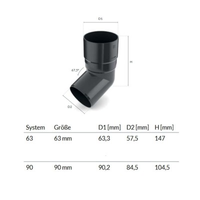 Bogen 67,5&amp;deg; graphit System 63 foto