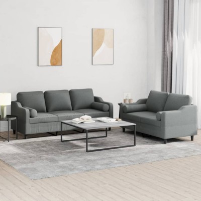 vidaXL Set de canapele cu perne, 2 piese, gri &amp;icirc;nchis, material textil 3201851 foto