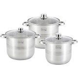 Set de oale din otel inoxidabil cu capace din sticla 7/9/11 litri Handy KitchenServ, Perfect Home
