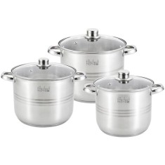 Set de oale din otel inoxidabil cu capace din sticla 7/9/11 litri Handy KitchenServ