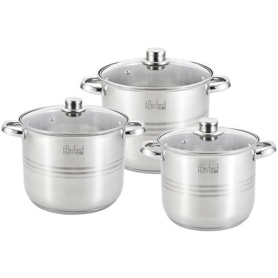 Set de oale din otel inoxidabil cu capace din sticla 7/9/11 litri Handy KitchenServ