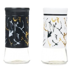 Set recipiente pentru sare si piper, Pufo Ellegant, 11 cm, alb/ negru