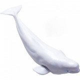 Figurina Balena Alba pictata manual, Beluga jucarie moale si flexibila, 26 cm, +3 ani