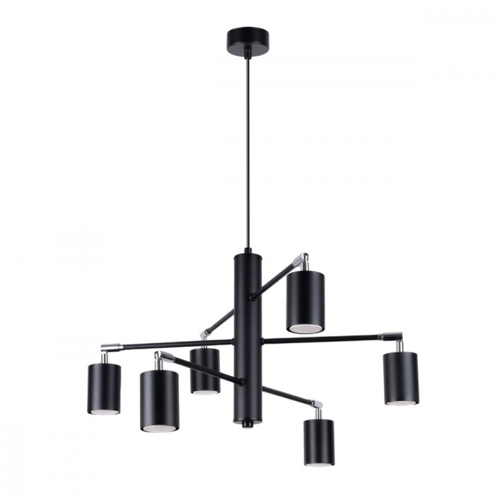 Candelabru Lemmi Negru Oțel 6 Becuri Tub Modern De Interior
