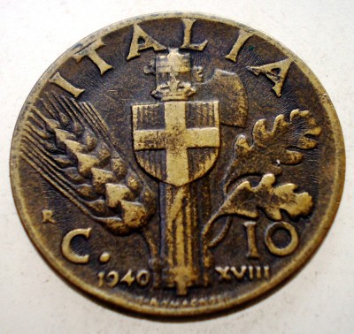 1.618 ITALIA WWII VITTORIO EMANUELE III 10 CENTESIMI 1940 R foto