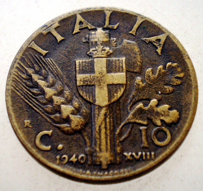 1.618 ITALIA WWII VITTORIO EMANUELE III 10 CENTESIMI 1940 R