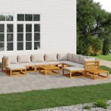 Cumpara ieftin Set mobilier grădină cu perne gri deschis, 12 piese, lemn tec