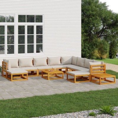 vidaXL Set mobilier grădină cu perne gri deschis, 12 piese, lemn tec foto