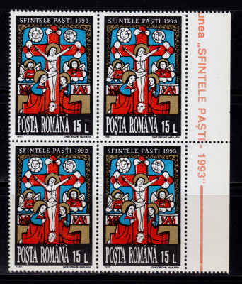 RO 1993 LP 1309 &amp;quot;Sfintele Pasti -1993 &amp;quot;,bloc 4 cu EROARE catalogata -cruce,MNH foto