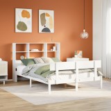 VidaXL Pat cu bibliotecă fără saltea, alb, 160x200 cm, lemn masiv pin