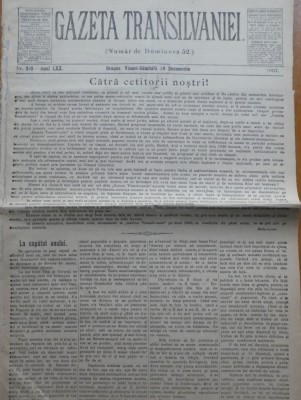 Gazeta Transilvaniei , Numer de Dumineca , Brasov , nr. 285 , 1907 foto