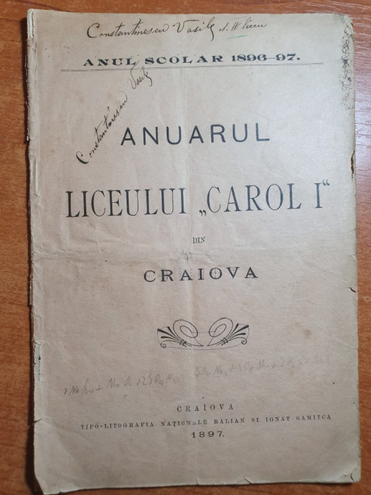 anuarul liceului carol 1 din craiova din anul 1897