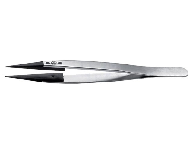 Pensetă ESD IDEAL-TEK cu capete interschimbabile, v&acirc;rf ascuțit, 130mm