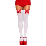 Cumpara ieftin Dresuri sexy Leg Avenue, model 6255, alb cu roșu, mărime universală, nylon, cu fundiță satin, peste genunchi