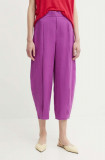 United Colors of Benetton pantaloni din in culoarea violet, lat, high waist