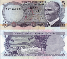 TURCIA 5 lire (1971-1982) UNC!!! foto
