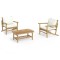 Set mobilier de gradina, cu perne alb crem, 3 piese, bambus