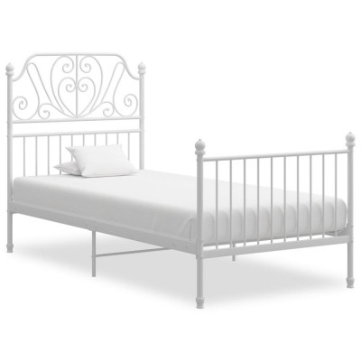 vidaXL Cadru de pat, alb, 100x200 cm, metal și placaj foto
