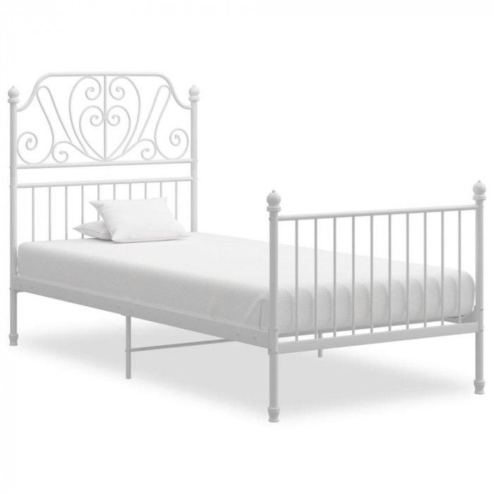 vidaXL Cadru de pat, alb, 100x200 cm, metal și placaj