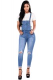 Cumpara ieftin Salopeta Dama Denim Rupturi Albastru, Breteli Reglabile, Buzunare, Bumbac/Poliester/Elastan, Marimi: S/M, M, M/L, XL, XXL
