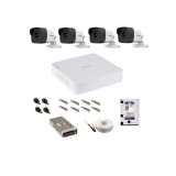 Kit complet supraveghere 5 MP Hikvision Turbo HD cu 4 camere exterior DVR TurboHD 8MP IR 25m HDD 1 Tb accesorii complete vizualizare pe telefonul mobi