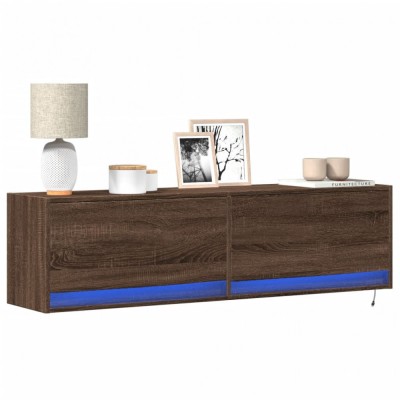 vidaXL Comodă TV de perete cu lumini LED, stejar maro, 140x31x38 cm 852375 foto