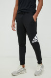 Adidas pantaloni de trening din bumbac bărbați, culoarea negru, cu imprimeu HA4342