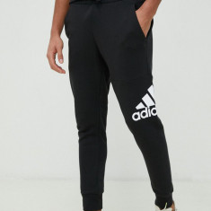 adidas pantaloni de trening din bumbac bărbați, culoarea negru, cu imprimeu HA4342