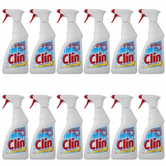 12 x Clin Lemon, Solutie pentru curatat geamuri, cu parfum de lamaie, 12 x 500ml