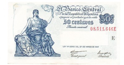 Argentina 50 Centavos 1949 P-256 Seria 08511646 foto