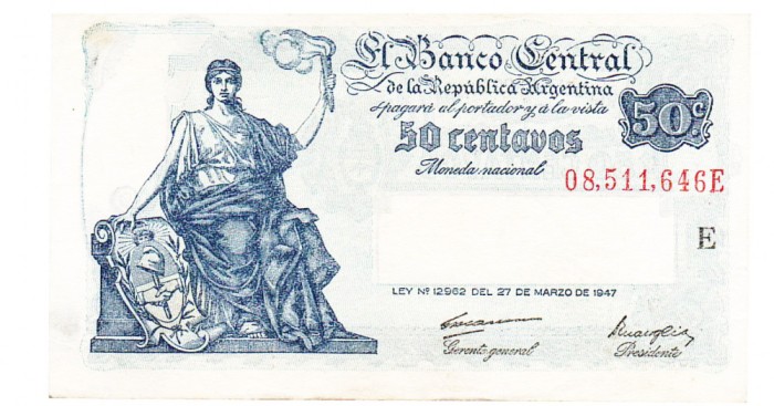 Argentina 50 Centavos 1949 P-256 Seria 08511646